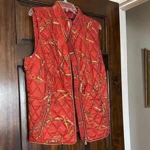 Talbots Rust Equestrian Quilted Vest with Gold Accents